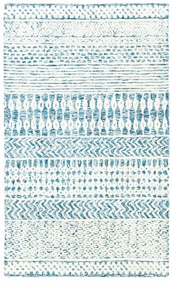 Navy and Ivory Hand-Tufted Wool Geometric Area Rug 3' x 5'