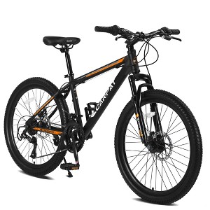 NAYSAYE 26 Inch Mountain Bike 21 Speed Disc Brakes High Carbon Steel Frame Bikes for Adults for Trail Riding, Black and Orange, 71"*25"*39.3" - 1 of 4
