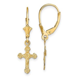 Black Bow Jewelry Polished Crucifix Lever Back Earrings in 14k Yellow Gold - 1 of 4