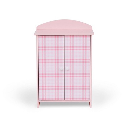 Sophia's Pink Plaid Wooden Doll Armoire with Accessories