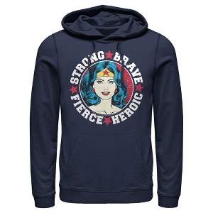 Men's Justice League Strong Fierce Heroic Pull Over Hoodie - 1 of 3
