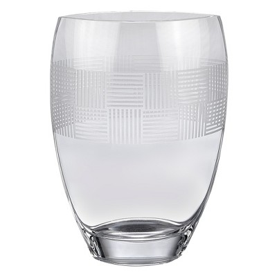 HomeRoots 12" Clear With Geometric Pattern Oval Crystal Table Vase