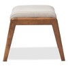 Roxy Mid-Century Modern Wood Finish and Fabric Upholstered Ottoman Light Beige/Walnut Brown - Baxton Studio - 3 of 4