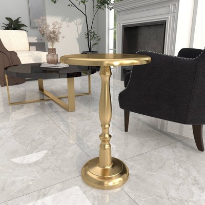 Gold Aluminum Round Pedestal Accent Table, 19"
