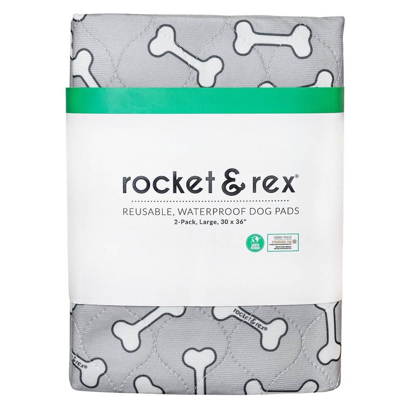 rocket &#38; rex Bone Print Washable Reusable Pee Pads for Dogs - L - Gray - 2ct, 3 of 12