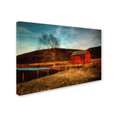 Trademark Fine Art -Lois Bryan 'Red Barn at Twilight' Canvas Art
