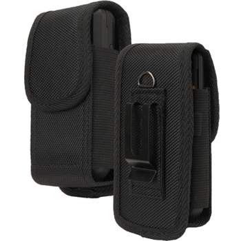 Nakedcellphone Tough Canvas Case Pouch with Clip and Belt Harness for XL Flip Phone - Black