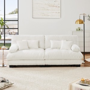TiramisuBest 2 Seater Sofa for Living Room, Chenille 2 - Seat sofa with 2 Lumbar pillows and 2 throw pillows,Chenille White - 1 of 4