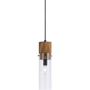 Cal 60W Spheroid Glass Pendant, Black/Wood (FX-3583-1P) - 1 of 2