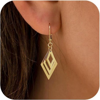Gold Dangle Earrings for Women, 14K Gold Plated LightweightTeardrop Drop Earrings, Trendy Leverback Minimalist Jewelry for