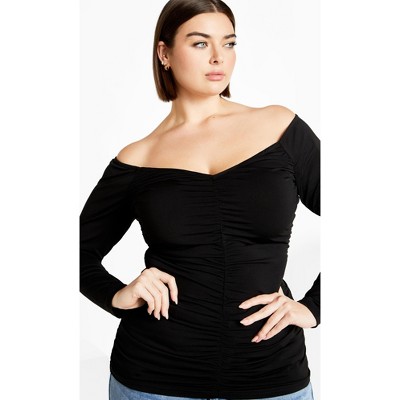 Women's Plus Size Ruched Sally Top - black | CITY CHIC