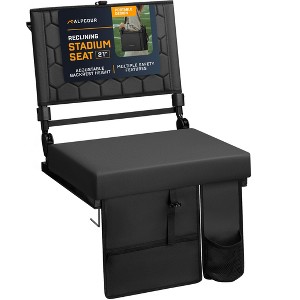 Folding Reclining Stadium Seat with Multiple Pockets, Anti-Slip Bottom, Bleacher Hooks, Adjustable Height - 1 of 4