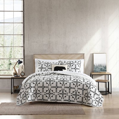 Ivory and Charcoal Cotton Twin Reversible Quilt Set