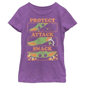 Girl's Star Wars: The Mandalorian Halloween Grogu Protect Attack Snack T-Shirt - 1 of 4