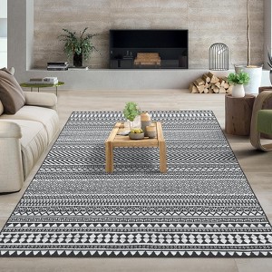 Washable Rug for Living Room, Neutral Boho Geometric Carpets with Non Slip TPR Backing - 1 of 4