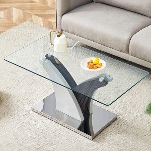 39.4" Rectangular Coffee Table with Tempered Glass Top and Artistic MDF Legs for Living Room, Dining, and Office Use - 1 of 4