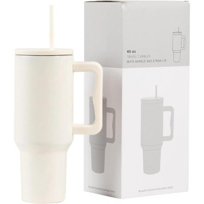 40 oz Tumbler with Handle, Reusable Insulated Cup with Lid and Straw, Stainless Steel Water Bottle, Travel Mug For Cold and Hot (White)