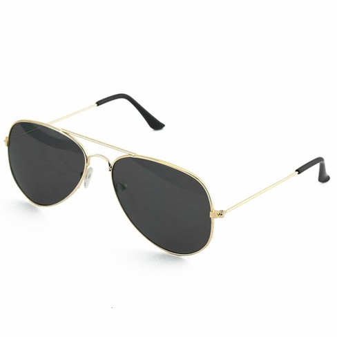 Black & Gold Pilot Aviator Sunglasses Super Dark Lenses 