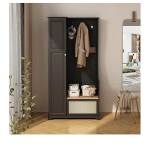 70.35" H Hall Tree, Entryway Hall Tree With 1 Doors And  3 Coat Hooks,Flip-Up Bench,Modern Entryway Multifunctional Storage Cabinet, For Entrance, Ha - 1 of 4