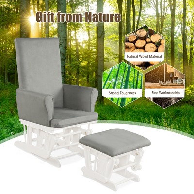 Gray Microfiber Upholstered Wooden Nursery Glider and Ottoman Set