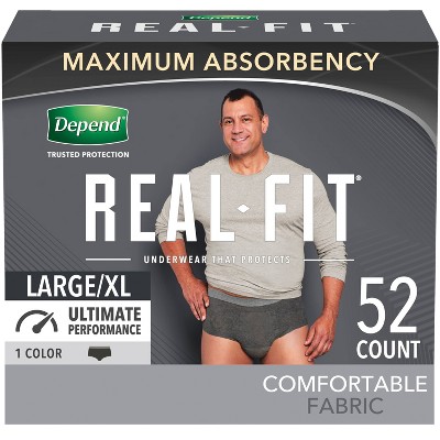 Depend Real Fit Incontinence Fragrance Free Underwear for Men - Maximum Absorbency - Large/Extra-Large - Black - 52ct