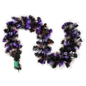 Northlight Multi Function Fiber Optic Artificial Halloween Garland -  6' x 6" - Black - Purple and Orange LED - 1 of 4