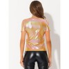 Allegra K Women's Party Metallic Short Sleeve Textured Shiny T-shirts - 4 of 4