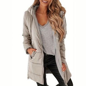 Imily Bela Womens Winter Warm Hooded Mid Quilted Puffer Down Coat with Pockets - 1 of 4