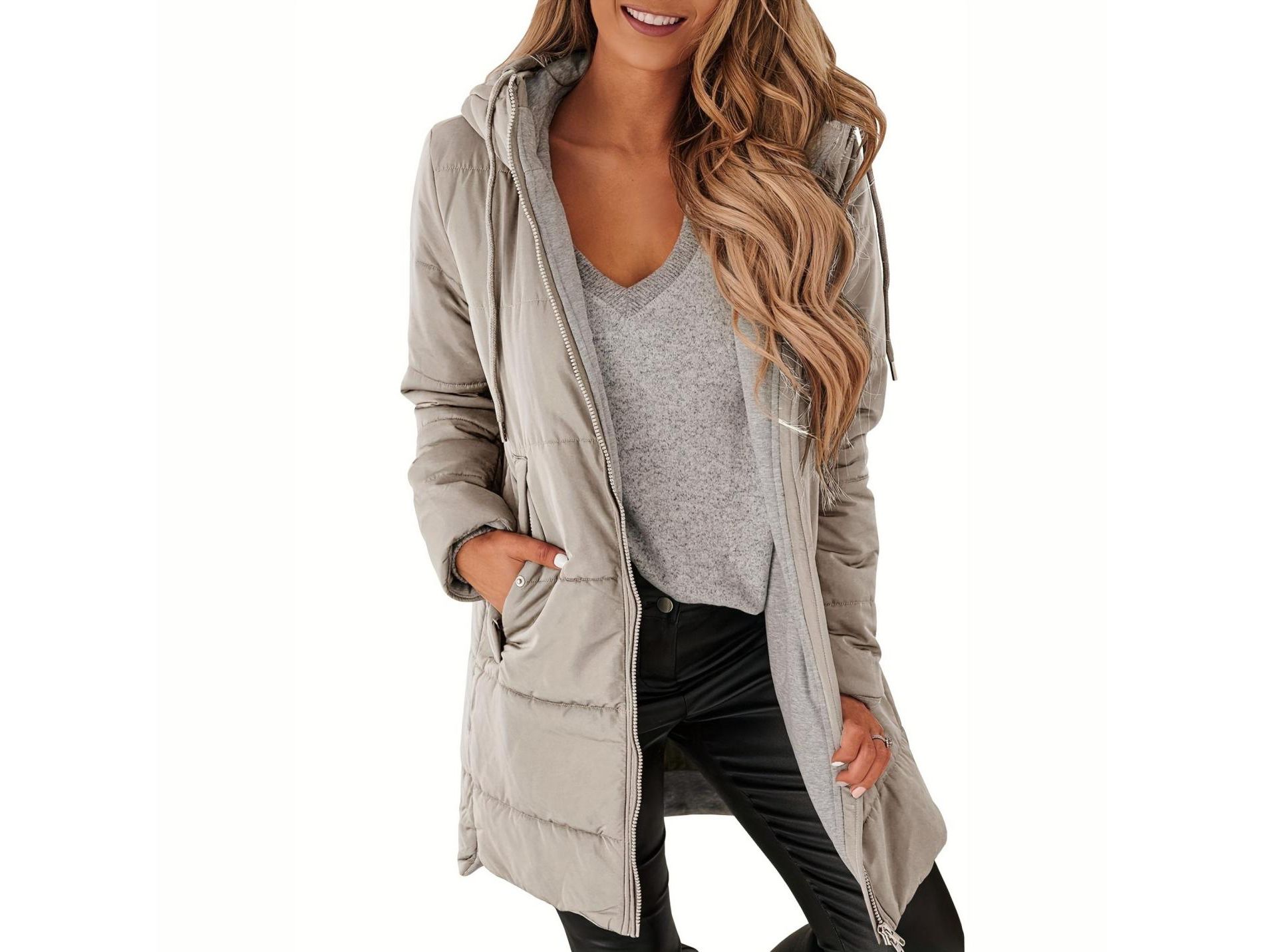 Imily Bela Womens Winter Warm Hooded Mid Quilted Puffer Down Coat with Pockets