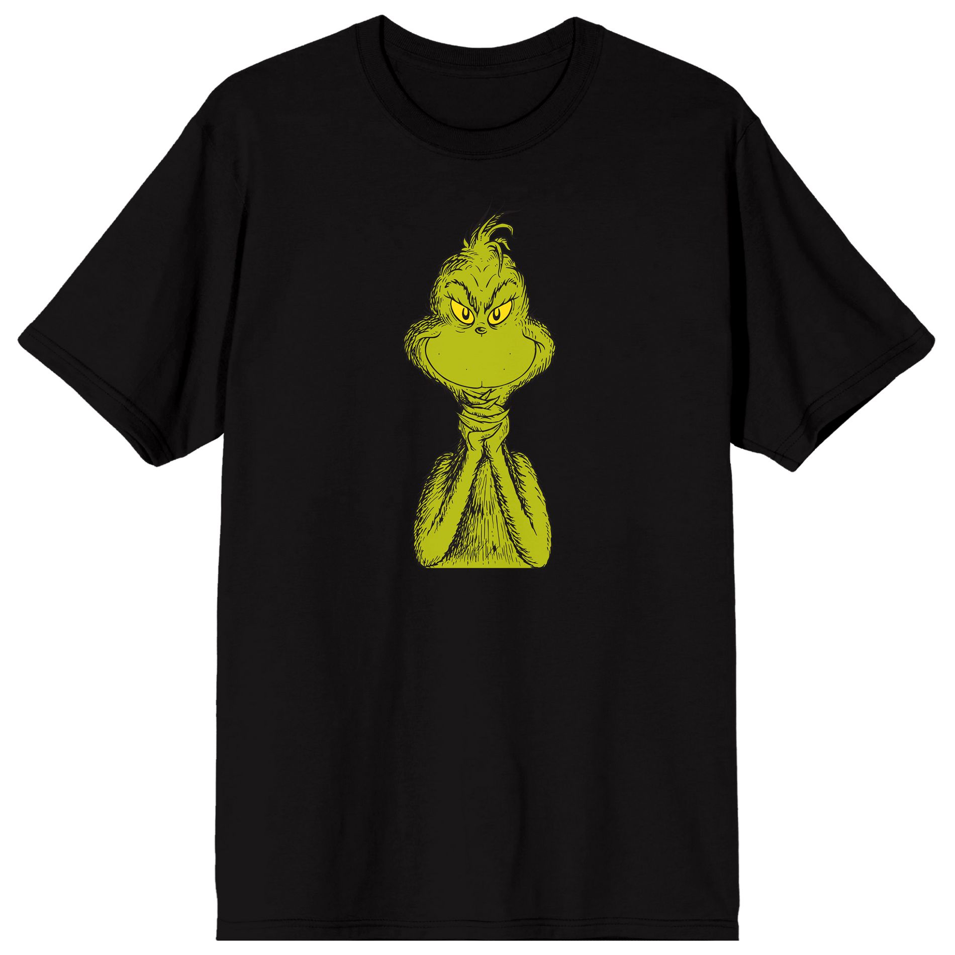 The Grinch Menacing Smile Adult Black Crew Neck Short Sleeve T-shirt