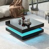 High Gloss Minimalist Design with LED Lights, 2-Tier Square Coffee Table, Center Table for Living Room, 31.5''x31.5''x14.2'',Black - 3 of 4