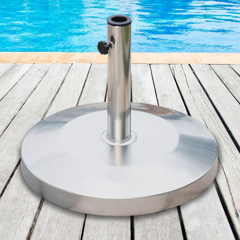 Outsunny 55lb Round Stainless Steel Outdoor Patio Umbrella Stand Base with Heavy Cement Bottom & Mirror Finish, 2 of 9