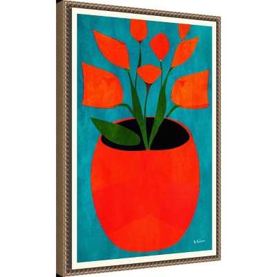 Vibrant Red Blossoms Abstract Canvas Wall Art with Beaded Frame