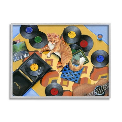 Stupell Industries Cat & Vintage Record Player Framed Giclee Art