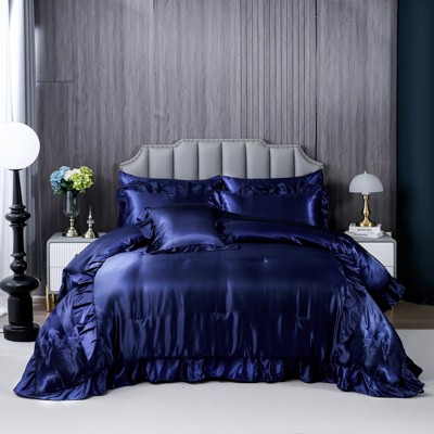 Satin Ruffle Comforter Set with Sheets – 8-Piece Bed in a Bag, Luxury Silk-Like Soft Bedding with Pillowcases & Cushion Cover