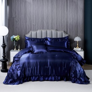 Satin Ruffle Comforter Set with Sheets – 8-Piece Bed in a Bag, Luxury Silk-Like Soft Bedding with Pillowcases & Cushion Cover - 1 of 4