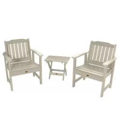 Lehigh 2pk Garden Chairs with 1 Folding Adirondack Side Table Whitewash - Highwood