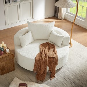 KTMBDW Swivel Accent Chair, Barrel Upholstered Fabric Barrel Sofa Chair with 3 Removable Pillows for Living Room - 1 of 4