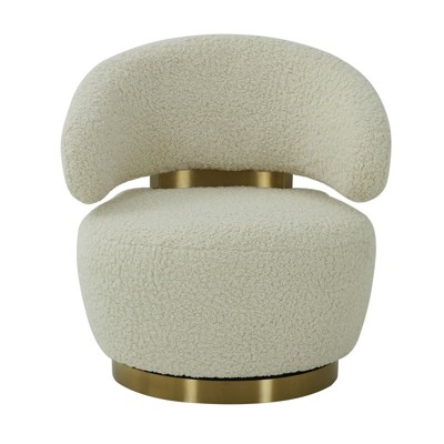 Beige Velvet Barrel Swivel Chair with Brass Base