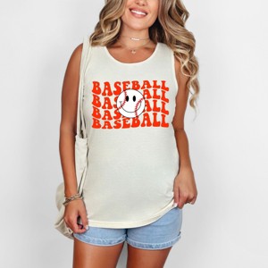 Simply Sage Market Women's Baseball Stacked Smiley Face Garment Dyed Heavy Weight Tank - 1 of 3