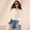 Lands' End Women's Cotton Boucle Pointelle Notch Neck Sweater - 4 of 4