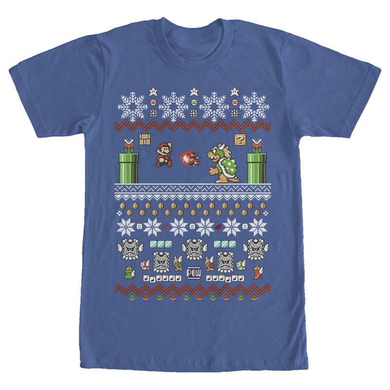 Men's Nintendo Mario and Bowser Ugly Christmas Sweater T-Shirt, 1 of 5
