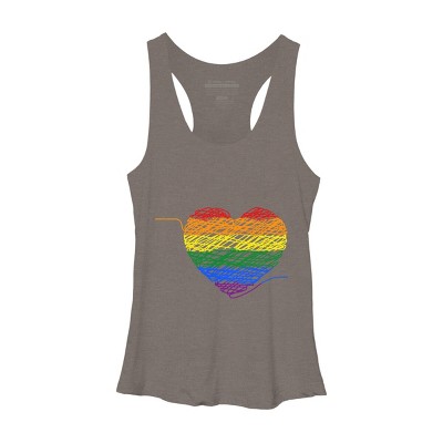 Design by Humans Rainbow Colored String Pride Heart by corndesign T-Shirt - White - Small