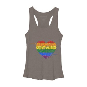 Adult Design By Humans Rainbow Colored String Pride Heart By corndesign Racerback Tank Top - 1 of 2