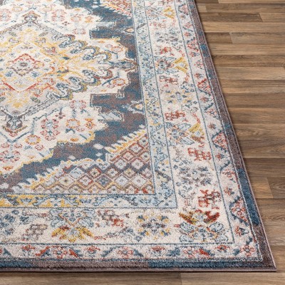 Ankara Rectangular Blue and Beige Synthetic Stain-resistant Area Rug
