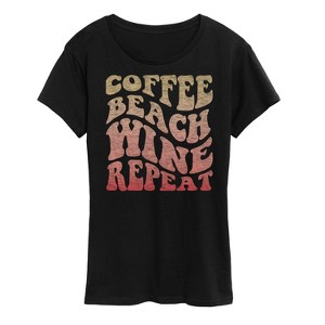 Women's - Instant Message - Coffee Beach Wine Repeat Short Sleeve Graphic T-Shirt - 1 of 4