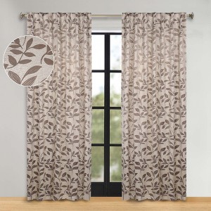 Leaves Room Darkening Semi-Blackout Curtains With Back Tabs, Set of 2 by Blue Nile Mills - 1 of 4