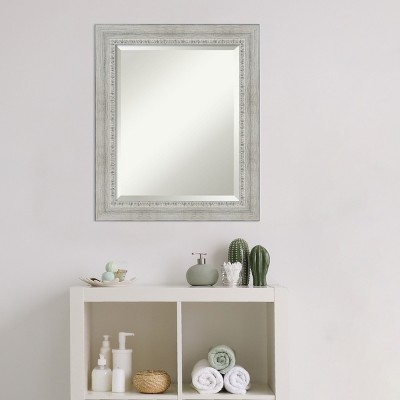 Rustic White Wash 31" x 27" Beveled Wood Wall Mirror