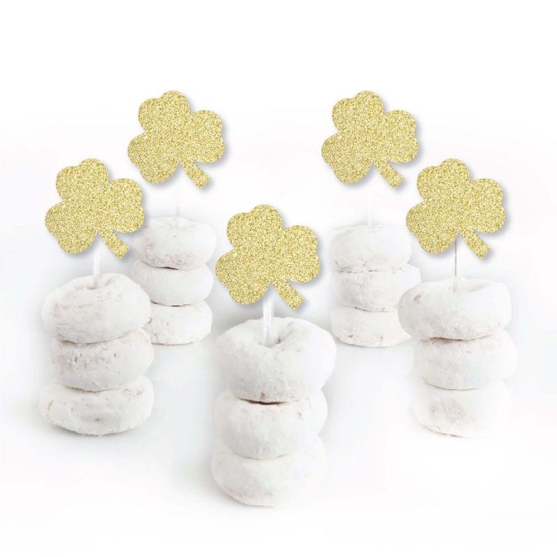 Big Dot of Happiness Gold Glitter Shamrock - No-Mess Real Gold Glitter Dessert Cupcake Toppers - St. Patrick's Day Party Clear Treat Picks - Set of 24, 2 of 9