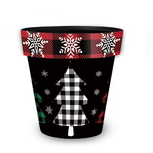 Briarwood Lane Christmas Planter 11.75" x 11" x 11" Checkered Trees Medium For Christmas Planter - 1 of 4
